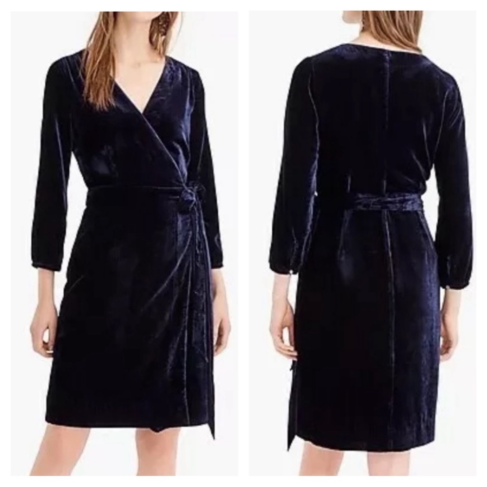 J. Crew K0145 Fall 2018 Navy Blue Velvet V-Neck Wrap Dress Women’s Size 4 $148